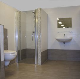 Badkamer modern met grijze tegels